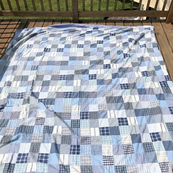 Pottery Barn Blue Patchwork Plaid Duvet Cover Full Size 84 x 87 Cotton Cottage - Picture 1 of 7